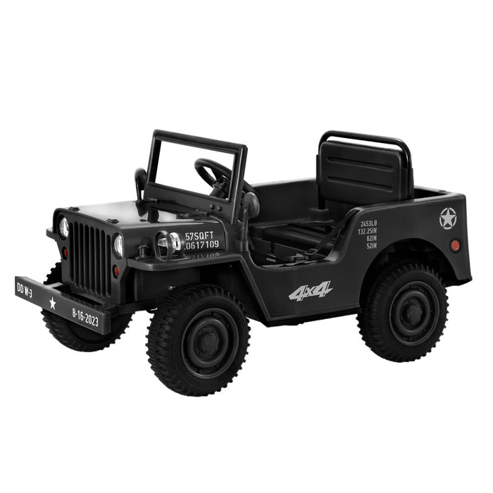 Willy's ARMY Jeep Inspired Kids Ride On Car with Remote Control | Midnight Black