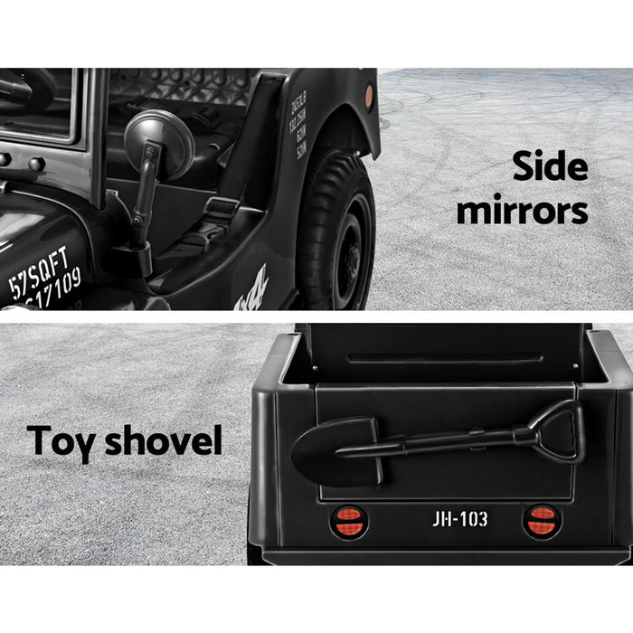 Willy's ARMY Jeep Inspired Kids Ride On Car with Remote Control | Midnight Black