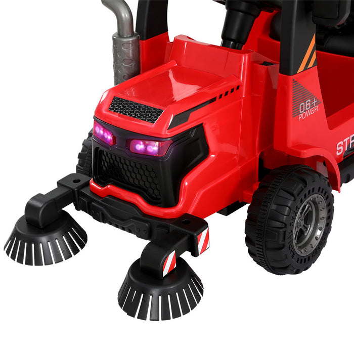 Street Cleaning Inspired Kids Ride On Car Truck with Rotating Brushes & Remote Control | Rubbish Collection Red