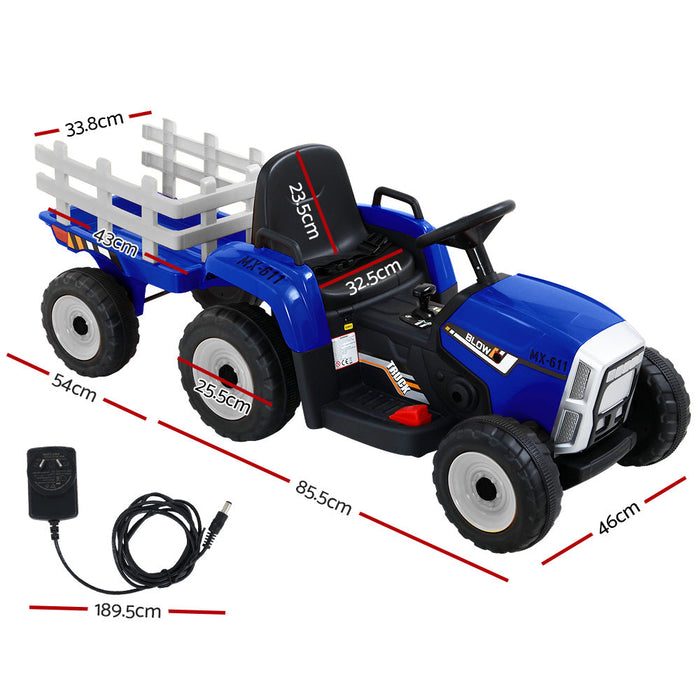 Tractor with Detachable Trailer Kids Ride On Electric Car | Royal Blue