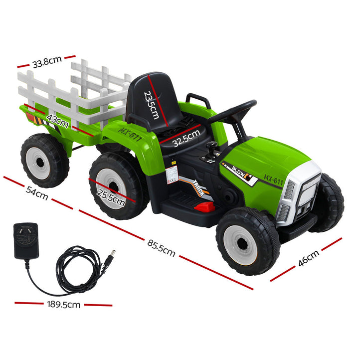 Tractor with Detachable Trailer Kids Ride On Electric Car | Grass Green