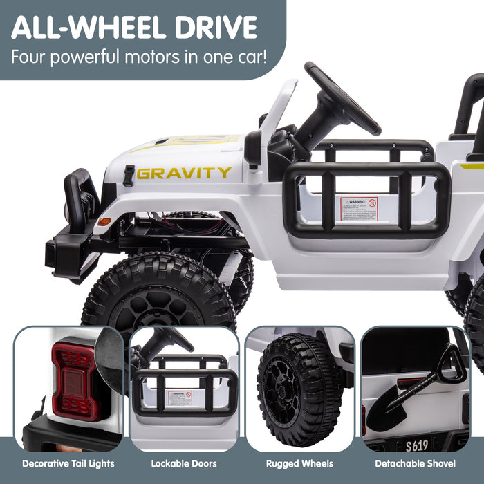 Toyota Jeep Inspired Kids Ride On Car with Remote Control & Detachable Shovel | Alpine White