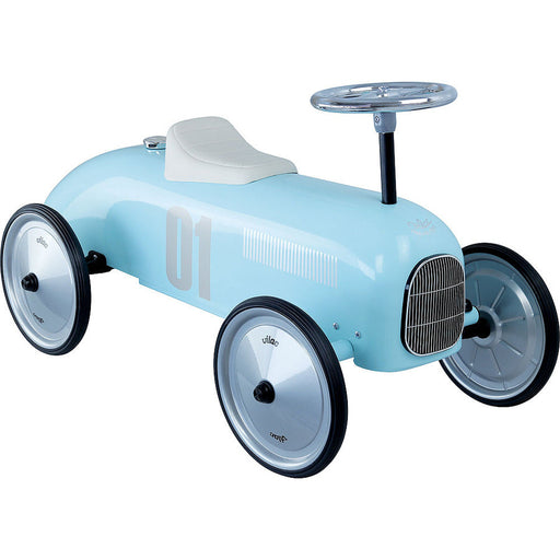 Kids Classic Vintage Racer Metal Ride On Push Car | Baby Blue