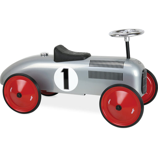 Kids Classic Vintage Racer Metal Ride On Push Car | Brushed Silver