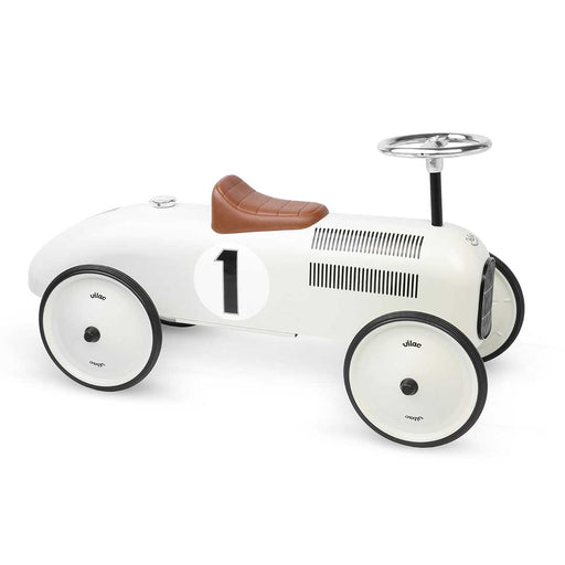 Kids Classic Vintage Racer Metal Ride On Push Car | Dollop White